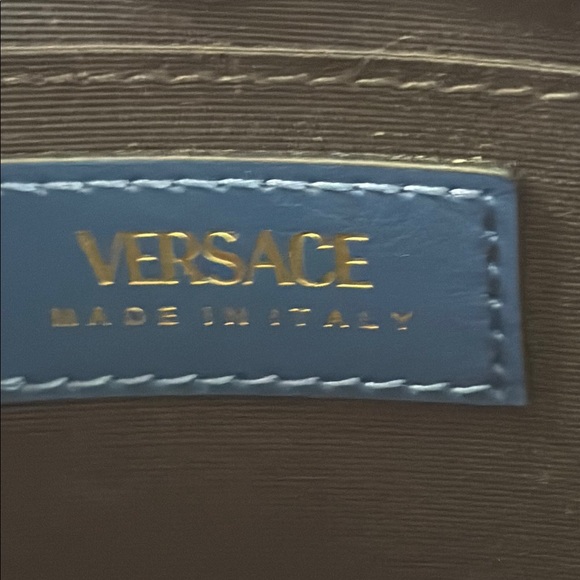 Versace Medusa Denim and Leather Blue Quilted Top Handle Bag Gold Hardware 2-way - Picture 10 of 16